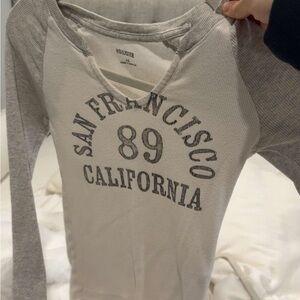 Hollister Gray and Cream Long Sleeve Tee